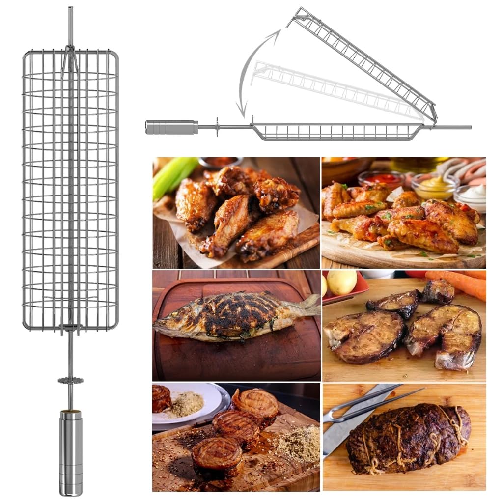 Espeto Grelha Giratório Côncava 65cm ARTINOXGRILL - Abre-Fecha - Ideal para Peixes/Frangos
